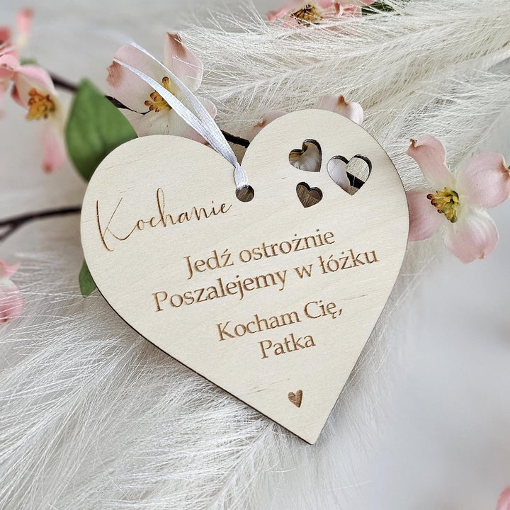 Personalised Wooden Car Mirror Pendant - Valentines Day Gift for Driving Partner