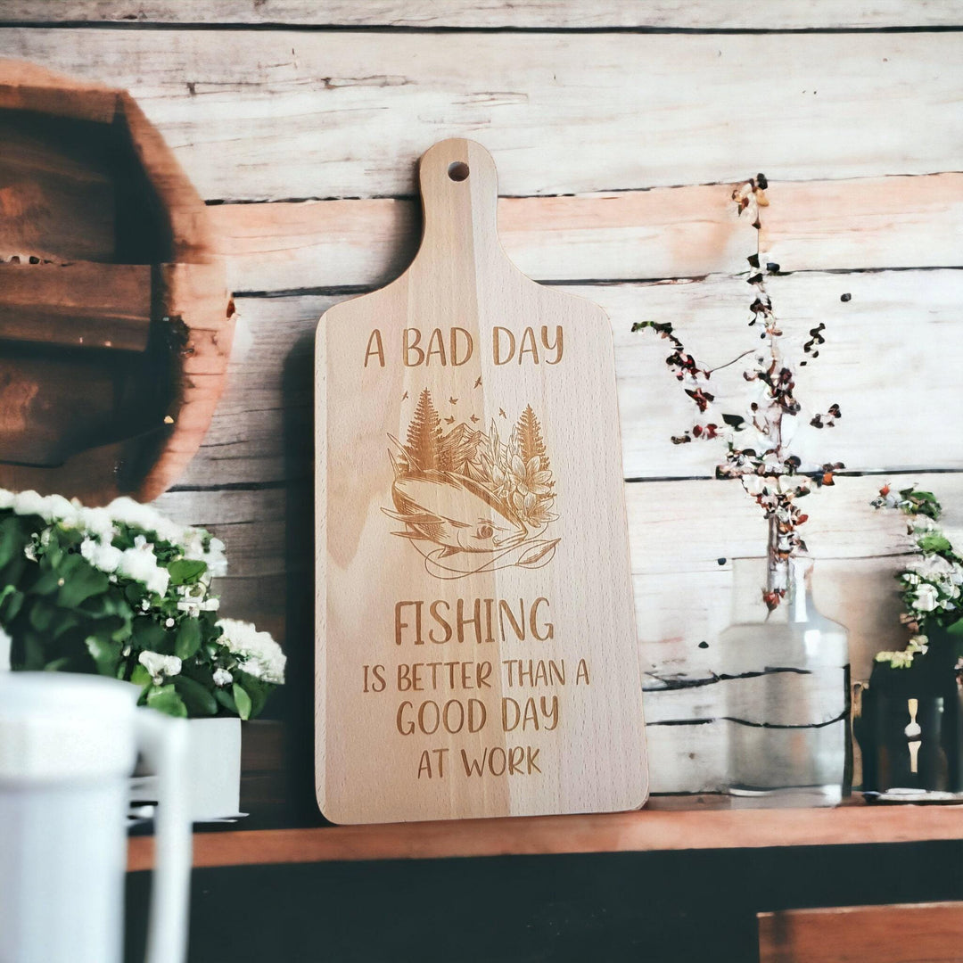 Engraved Wooden Chopping Board, Personalised Gift for Fishing Enthusiast