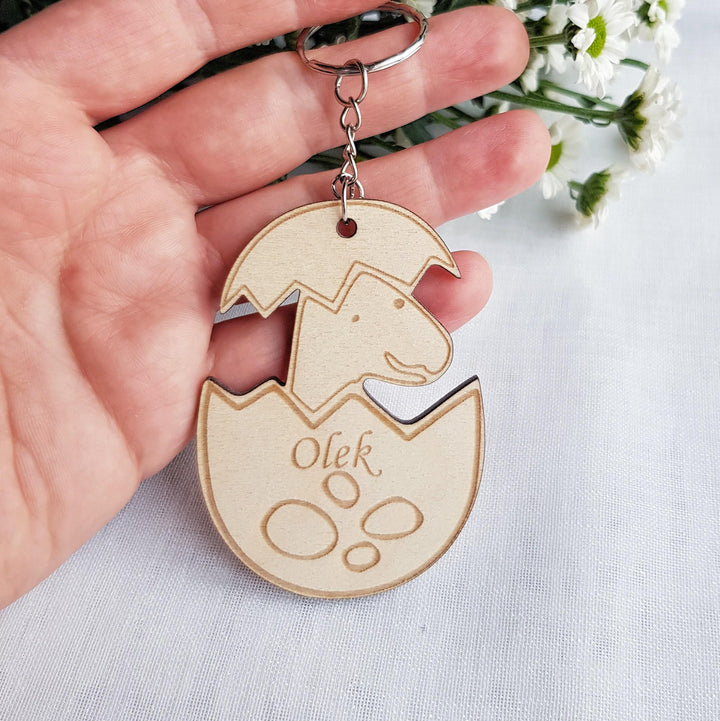 Personalised Dinosaur Wooden Keyring - Engraved Backpack Charm  Christmas Decoration