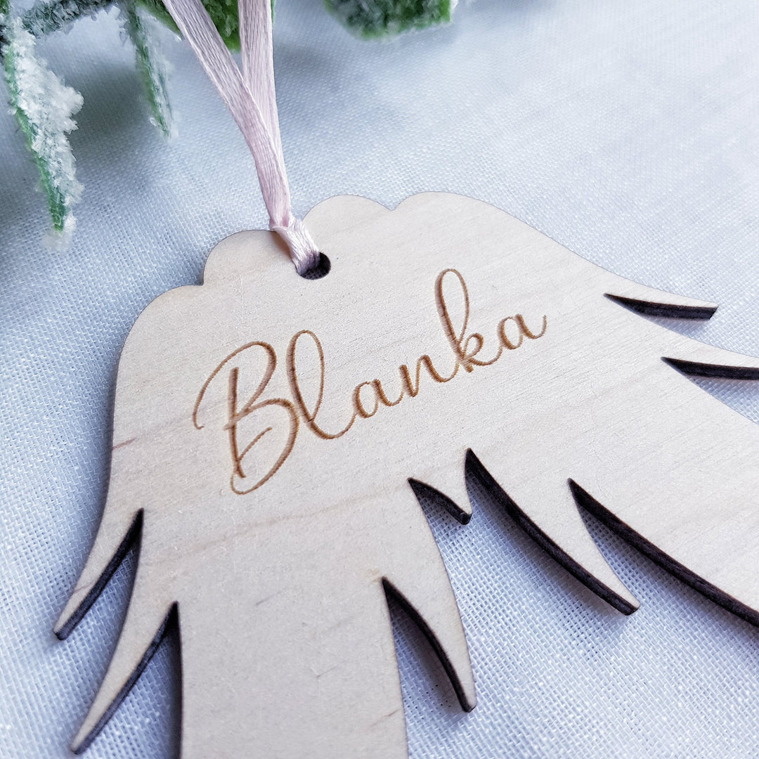 Personalized Angel Wings Christmas Ornament - Wooden Memorial Bauble