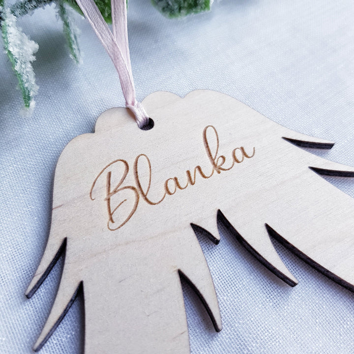 Personalized Angel Wings Christmas Ornament - Wooden Memorial Bauble