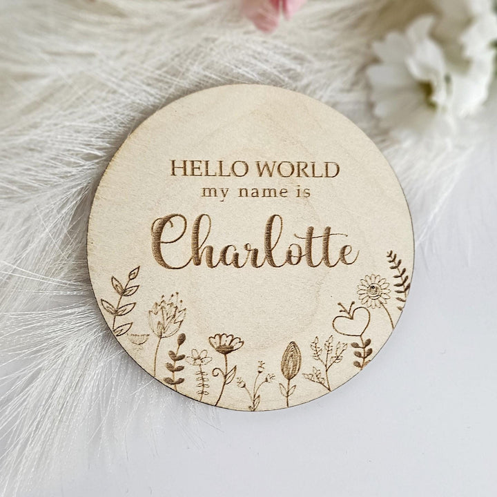 Personalised Wooden Baby Name Plaque - Floral Meadow Photo Prop
