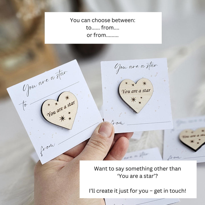 Wooden Heart Token - Youre a Star Teacher Gift  End of Year Keepsake  Graduation Present