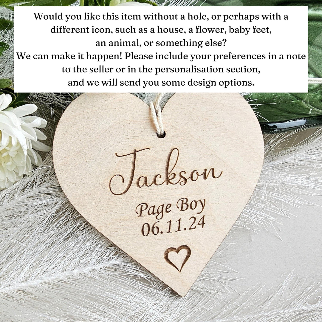 Personalised Wedding Ornament Gift, Wooden Rustic Bridal Party Keepsake, Hanging Decoration, Maid of Honour, Bridesmaid, Page Boy