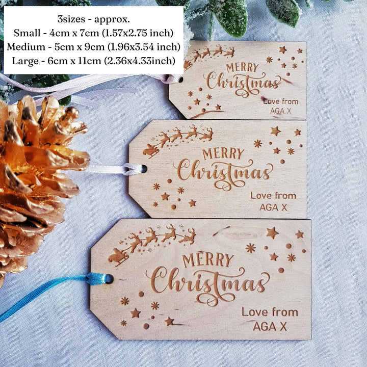 Personalised Wooden Christmas Gift Tags - Merry Christmas Labels