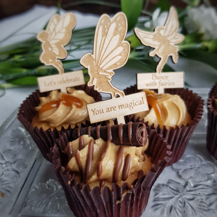 Fairies Cupcake Toppers - Personalised Wooden Cake Decorations - Set of 6 or 12