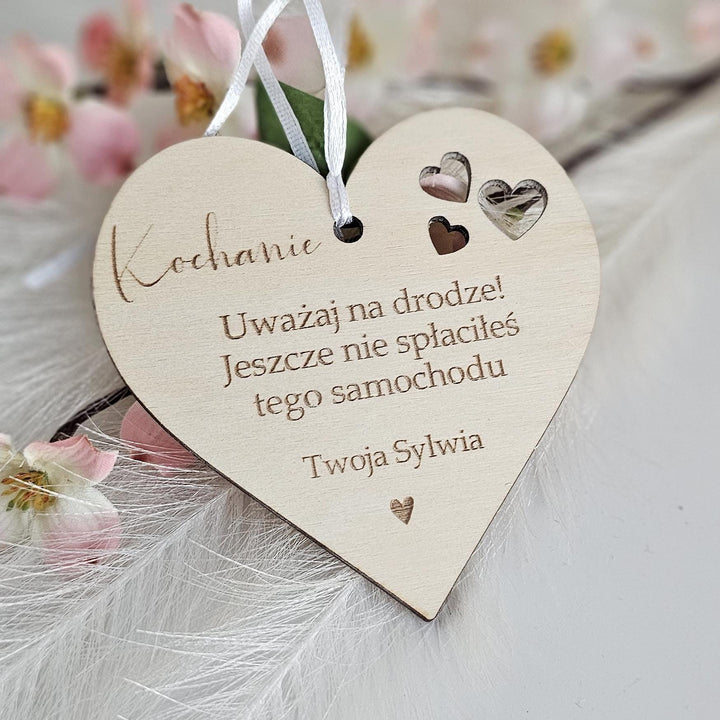 Personalised Wooden Car Mirror Pendant - Valentines Gift for Driving Partner