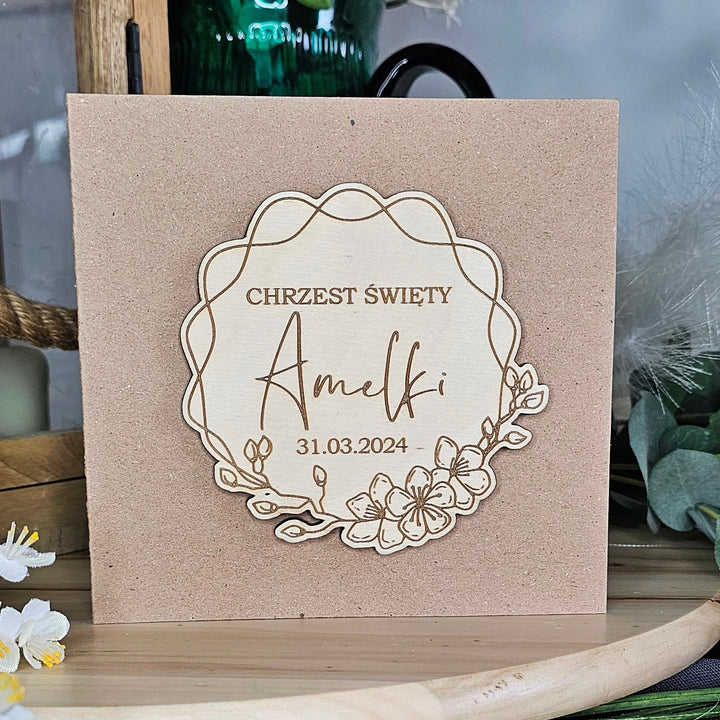 Personalised Christening Card - Baptism wooden gift - Pamiatka Chrzestu Swietego