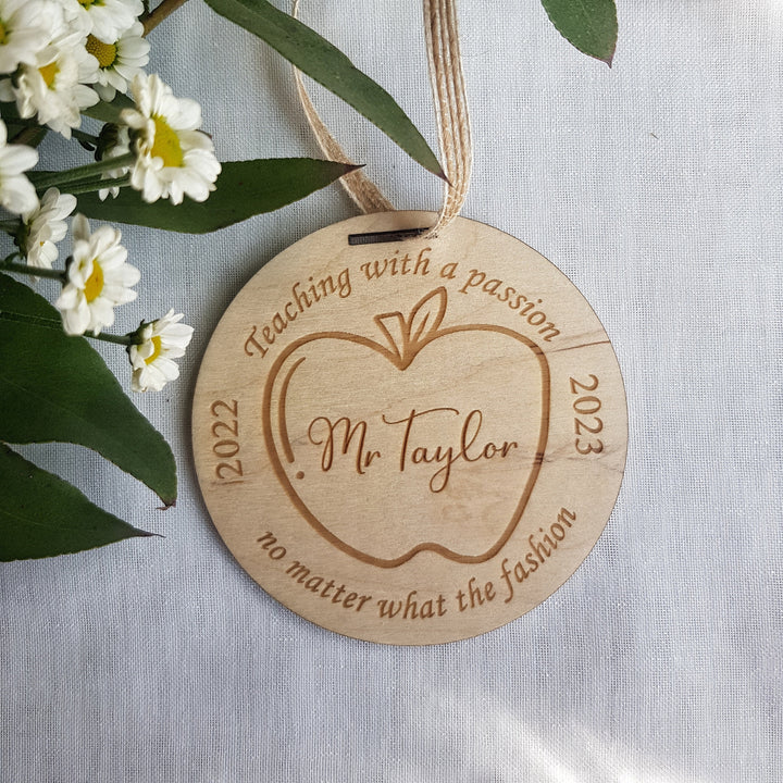 Thank your teacher wooden pendant, personalised hanging keepsake, teacher appreciation gift, end of school medal