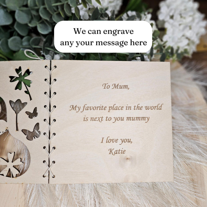 Personalised Mother’s Day Wooden Card with Footprint Cutout – Unique Gift for First Time Moms, New Mums, and Grandmothers