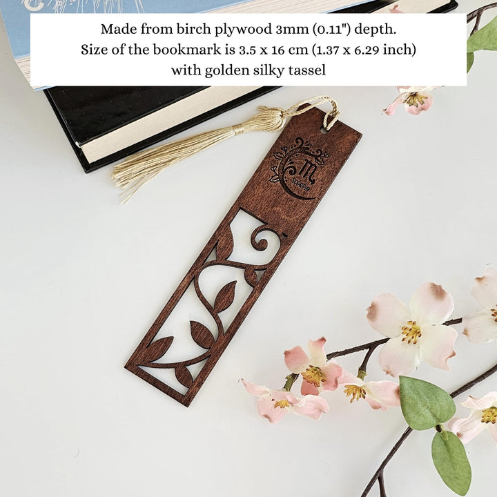 Personalised Wooden Bookmark - Swirling Floral Zodiac Engraved Gift