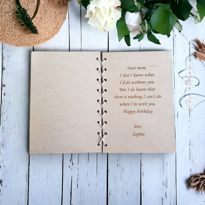 Personalised Giraffe Birthday Card: Rustic Wooden Keepsake for Mom