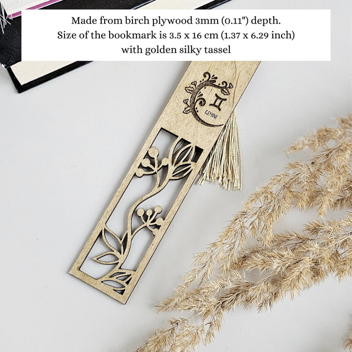 Custom Zodiac Bookmark with Tall Leaves Cut-Out - Wooden Engraved Gift