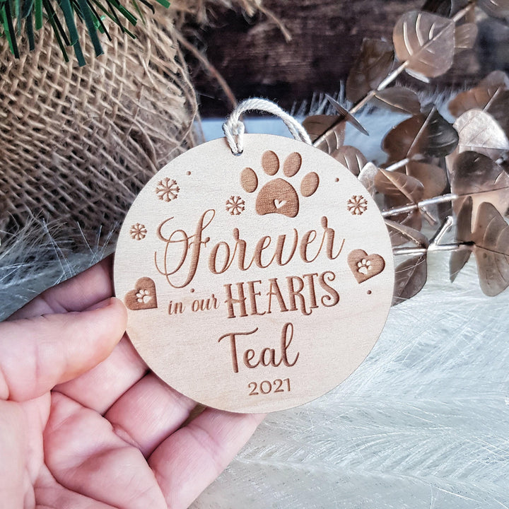 Custom Wooden Pet Memorial Ornament - Rustic Dog  Cat Remembrance Bauble