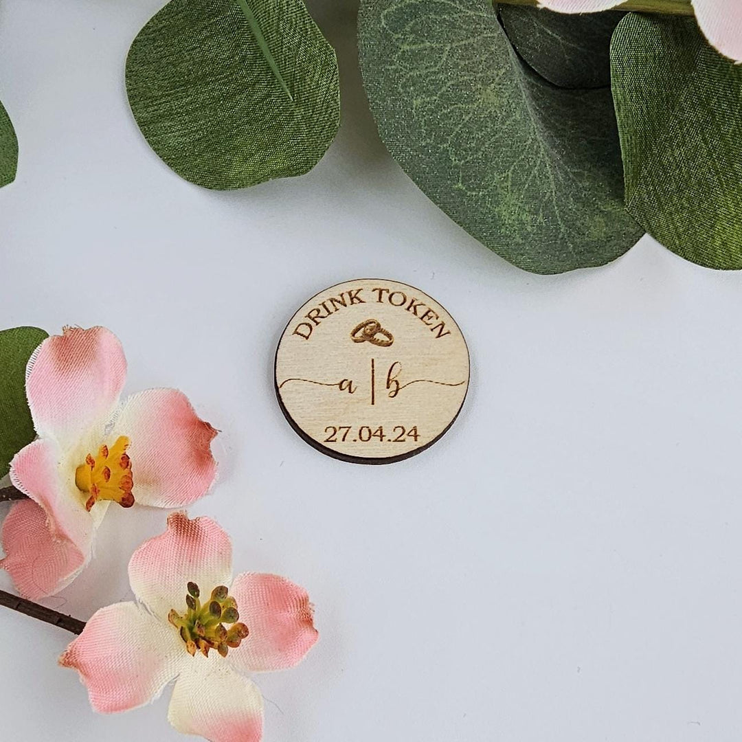 Wooden Drink Tokens – Personalised Engraved Bar Vouchers for Weddings & Parties