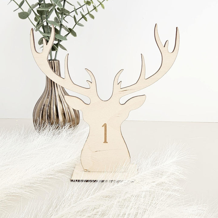 Deer Antlers Wedding Table Wooden Numbers, Rustic Country Décor Garden Boho and Barn Wedding, Place Settings Signage, Custom Reception Signs