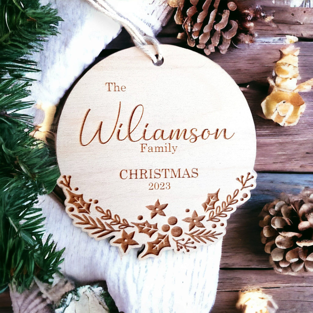 Personalized Wooden Christmas Bauble - Family Decoration for Newlyweds Engaged Couples New Homeowners