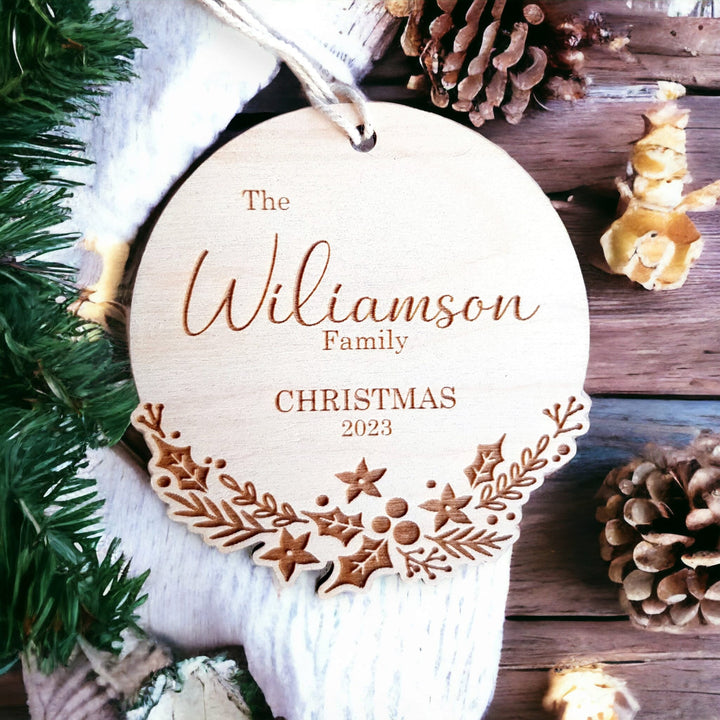 Personalized Wooden Christmas Bauble - Family Decoration for Newlyweds Engaged Couples New Homeowners