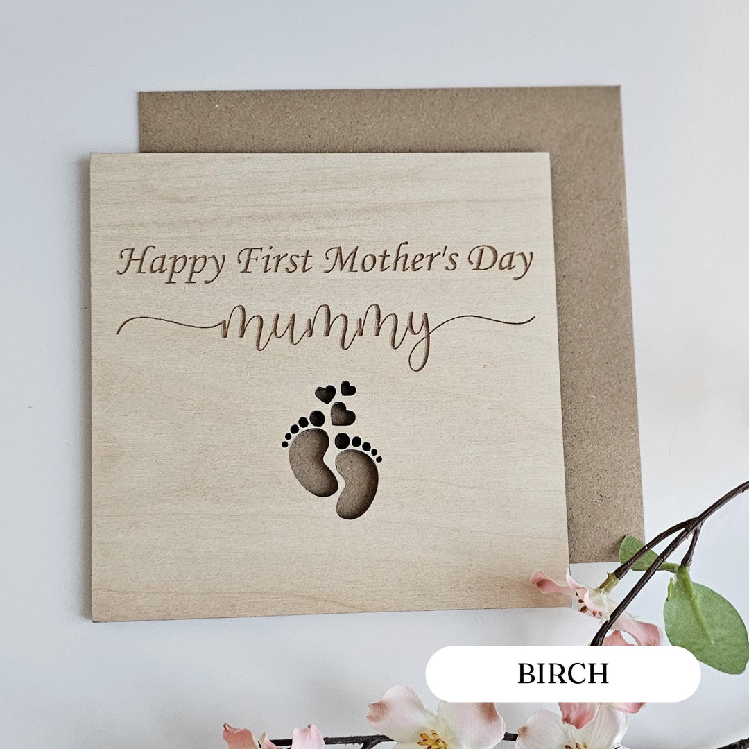 First Mothers Day Wooden Plaque Personalised Baby Feet Keepsake Gift for Mum
