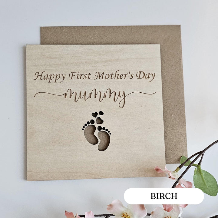 First Mothers Day Wooden Plaque Personalised Baby Feet Keepsake Gift for Mum