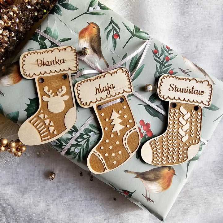 Personalised Wooden Christmas Stocking Tag - Custom Xmas Gift Tag