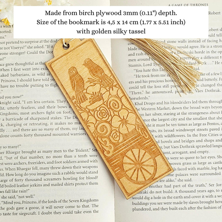 Birds Bookmark - Personalised Engraved Wooden Gift for Book Lovers