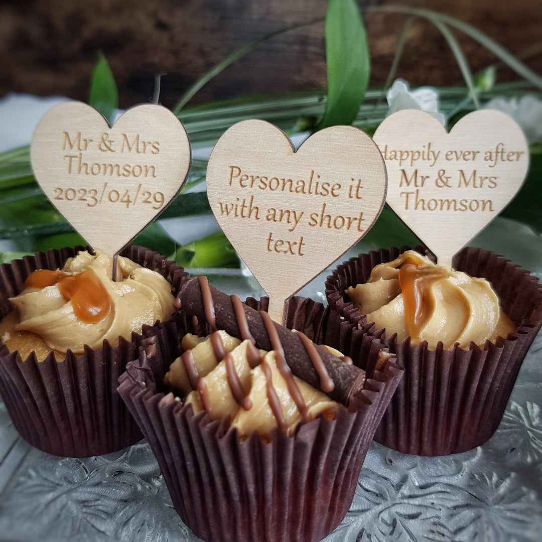 Personalised Cupcake Toppers: Rustic Wooden Party Decoration - Heart