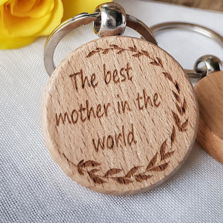 Personalised Wooden Keyring The best mother in the world, Mother's Day Birthday Gift - Mom Mum Mommy Mama Ma Momma Mam