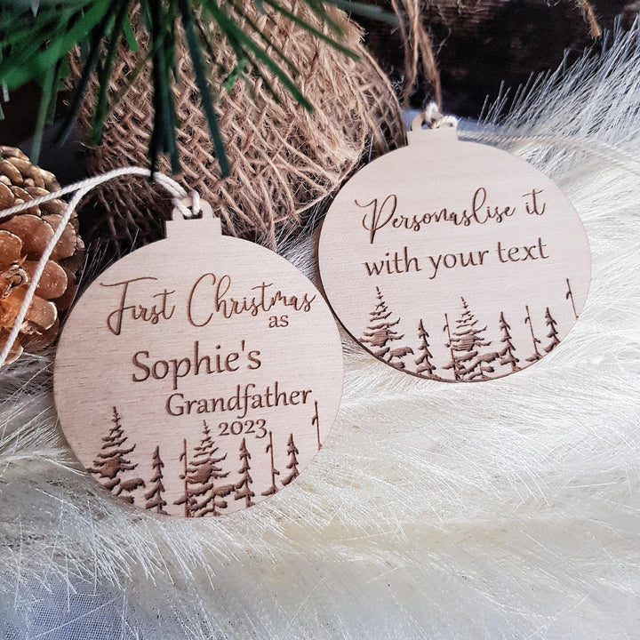 Personalised Wooden Christmas Tree Ornament - Custom Winter Keepsake for Grandma and Grandpa