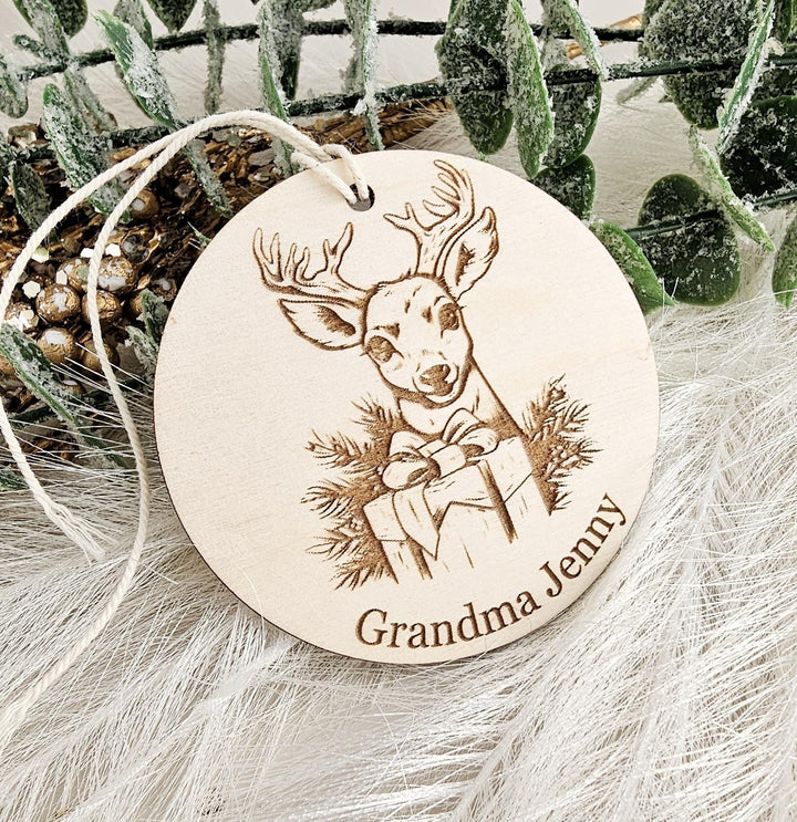 Personalised Wooden Deer Christmas Ornament - Festive Keepsake Decoration