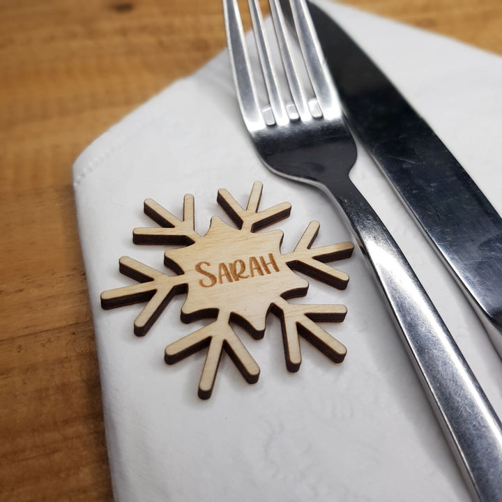 Personalised Rustic Wood Name Place Settings - Charming Christmas Table Decor for Winter Weddings  Family Gatherings