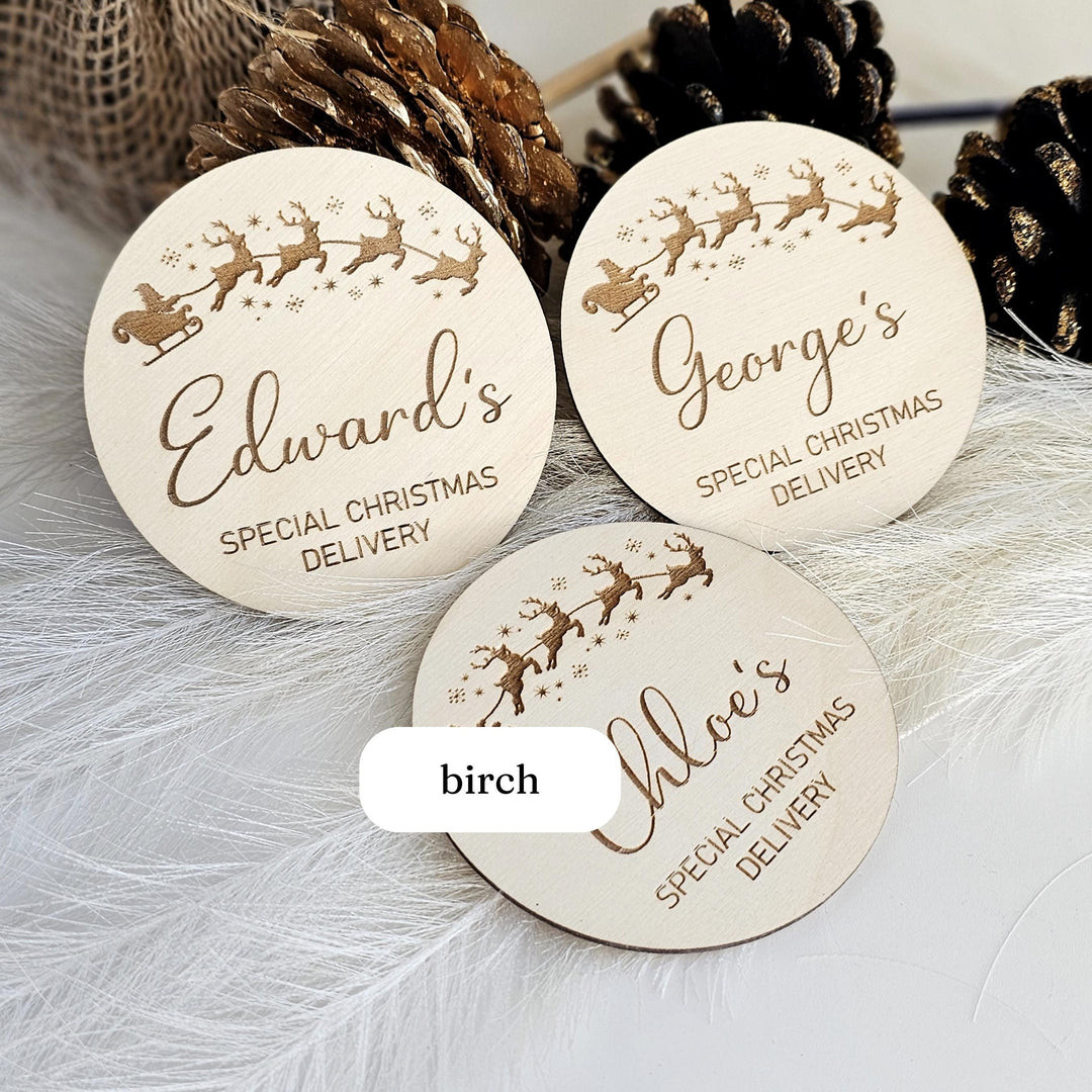 Personalised Christmas Eve Box Label - Babys First Christmas Milestone Disc Photo Prop