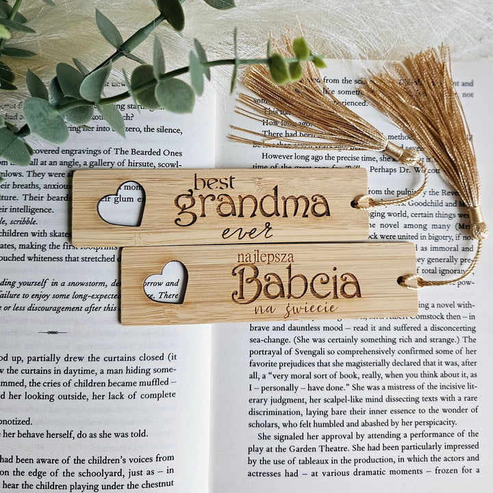 Eco friendly bamboo bookmark with a silky tassel, with personalised option, size 3cm x 12cm/25cm, Dzien babci, Grandmother gift, Mothers Day