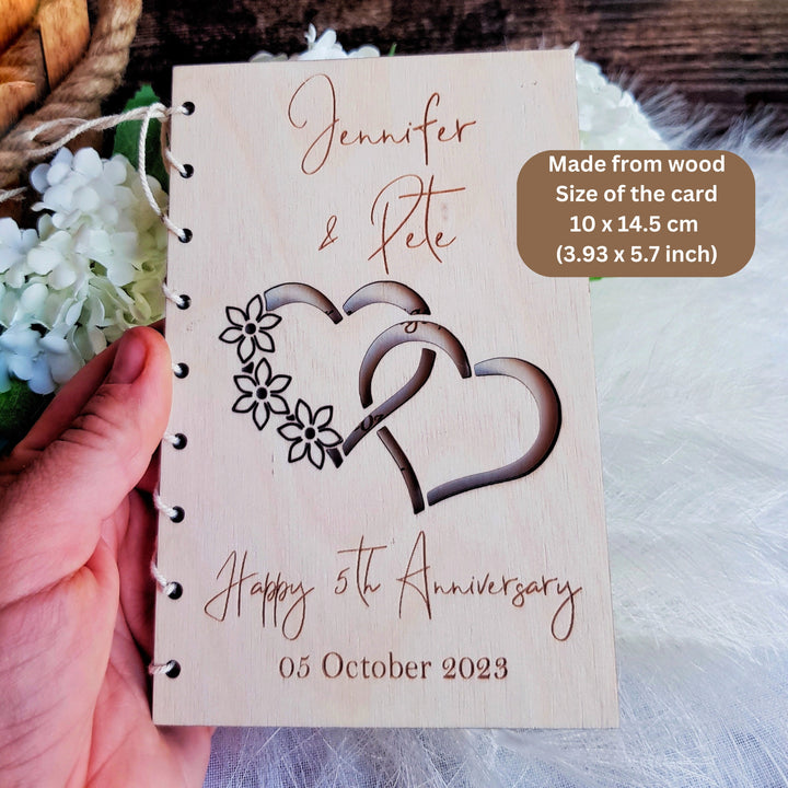 Personalised Wooden Anniversary Card, Rustic Keepsake, Customizable Gift, Couple Gift Handmade Card