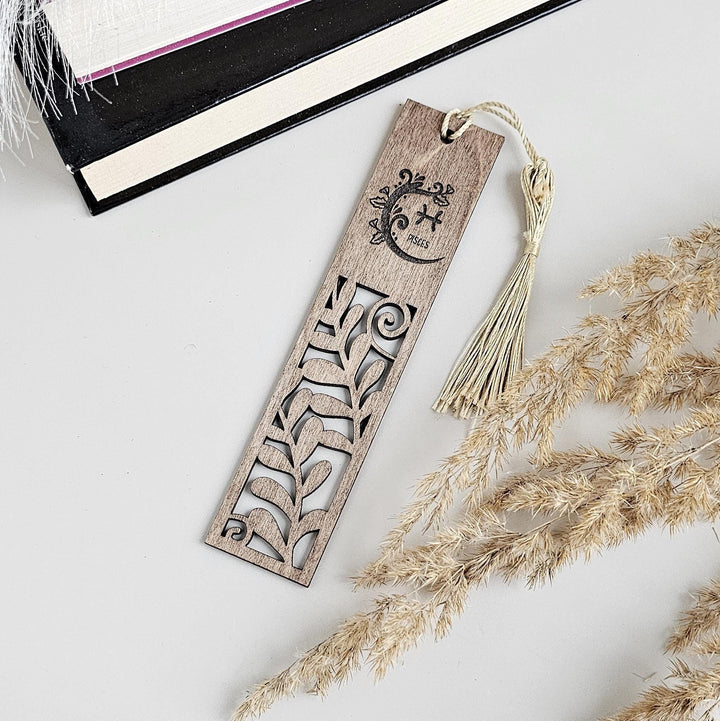 Engraved Zodiac Wooden Bookmark - Botanical Cut-Out Personalised Gift