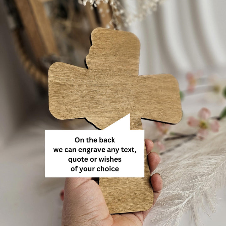 Personalised First Holy Communion Cross Gift – Wooden Catholic Dove Keepsake