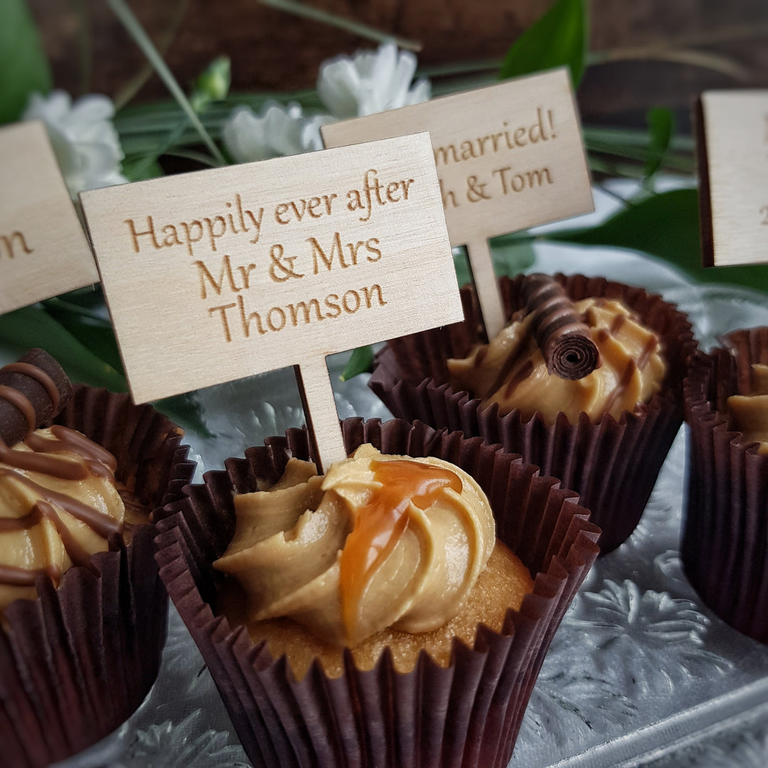 Personalised Cupcake Toppers: Rustic Wooden Party Decoration - Rectangle