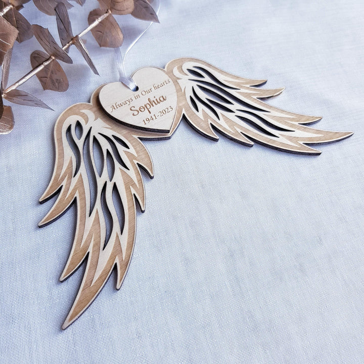 Personalised Memorial Angel Wings Bauble - Custom Wooden Christmas Decoration
