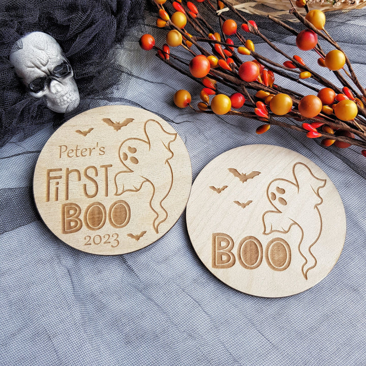 Personalised Wooden First Halloween Disc - Cute Photo Prop for Babys First BOO