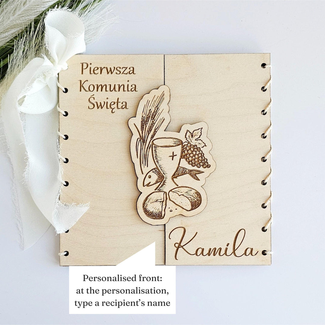 Personalised First Holy Communion Card, Rustic 3D Wooden First Holy Communion keepsake, Custom wishes gift card