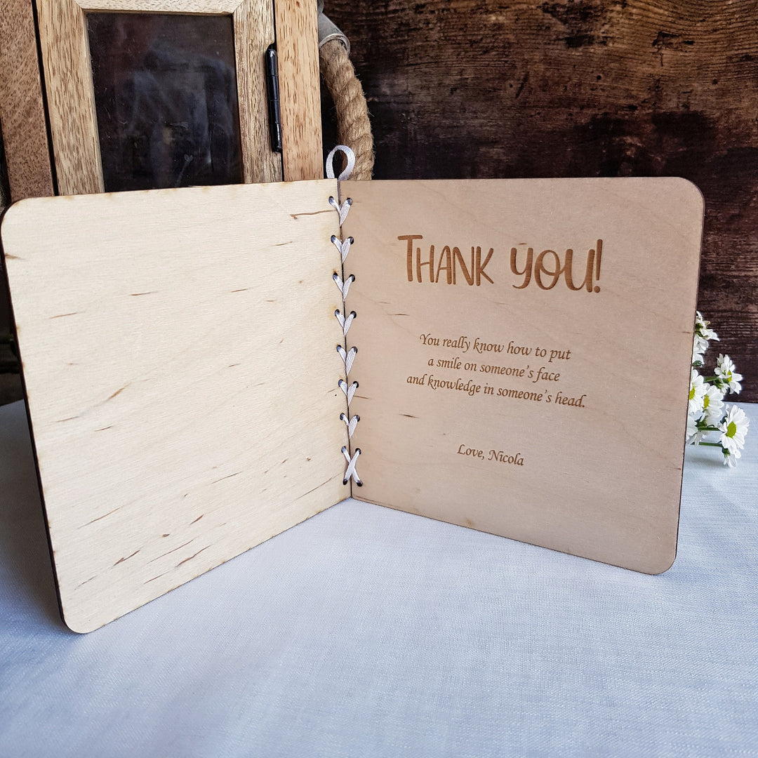 Personalized Wooden Thank You Card - Custom Graduation Keepsake for Teachers Teaching Assistants