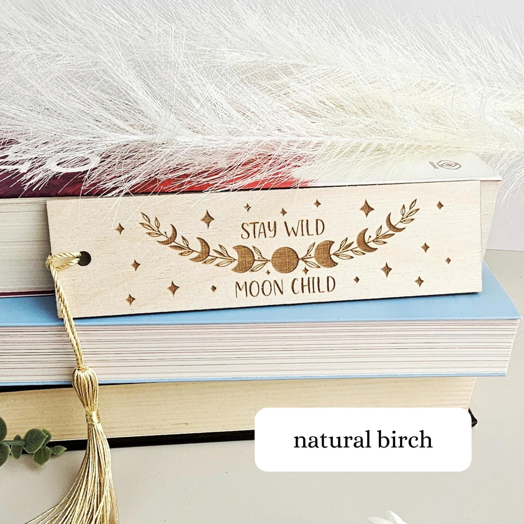 Bookmark Stay Wild Moon Child - Personalised Engraved Book Lovers Gift - A Mistical Wooden Present for Readers