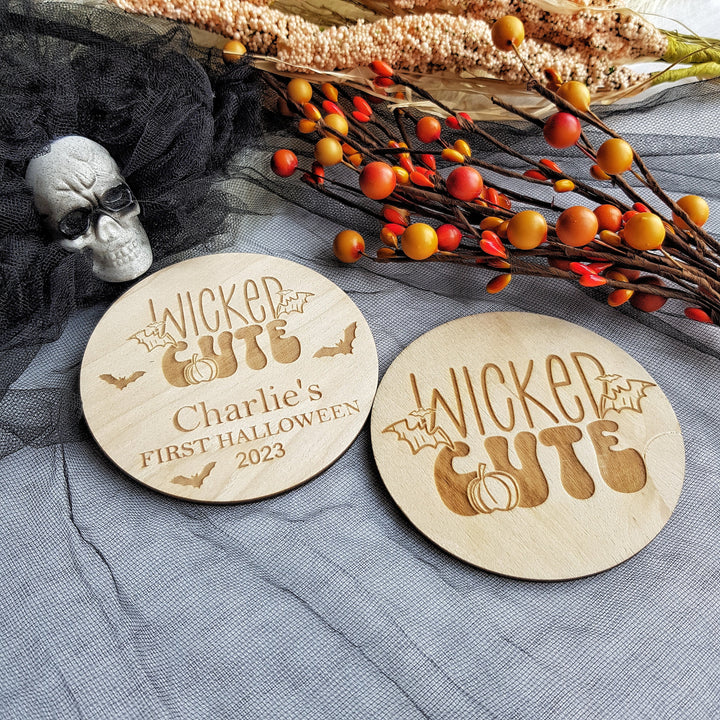 Personalised Wooden First Halloween Disc - Cute Photo Prop for Baby