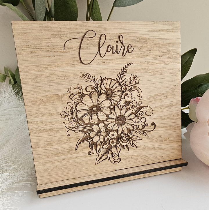 Personalised Wooden Floral Plaque - Rustic Keepsake Gift for Mum Sister Friend or Colleague