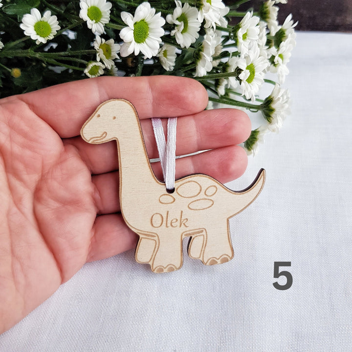 Personalised Dinosaur Wooden Keyring - Engraved Backpack Charm  Christmas Decoration