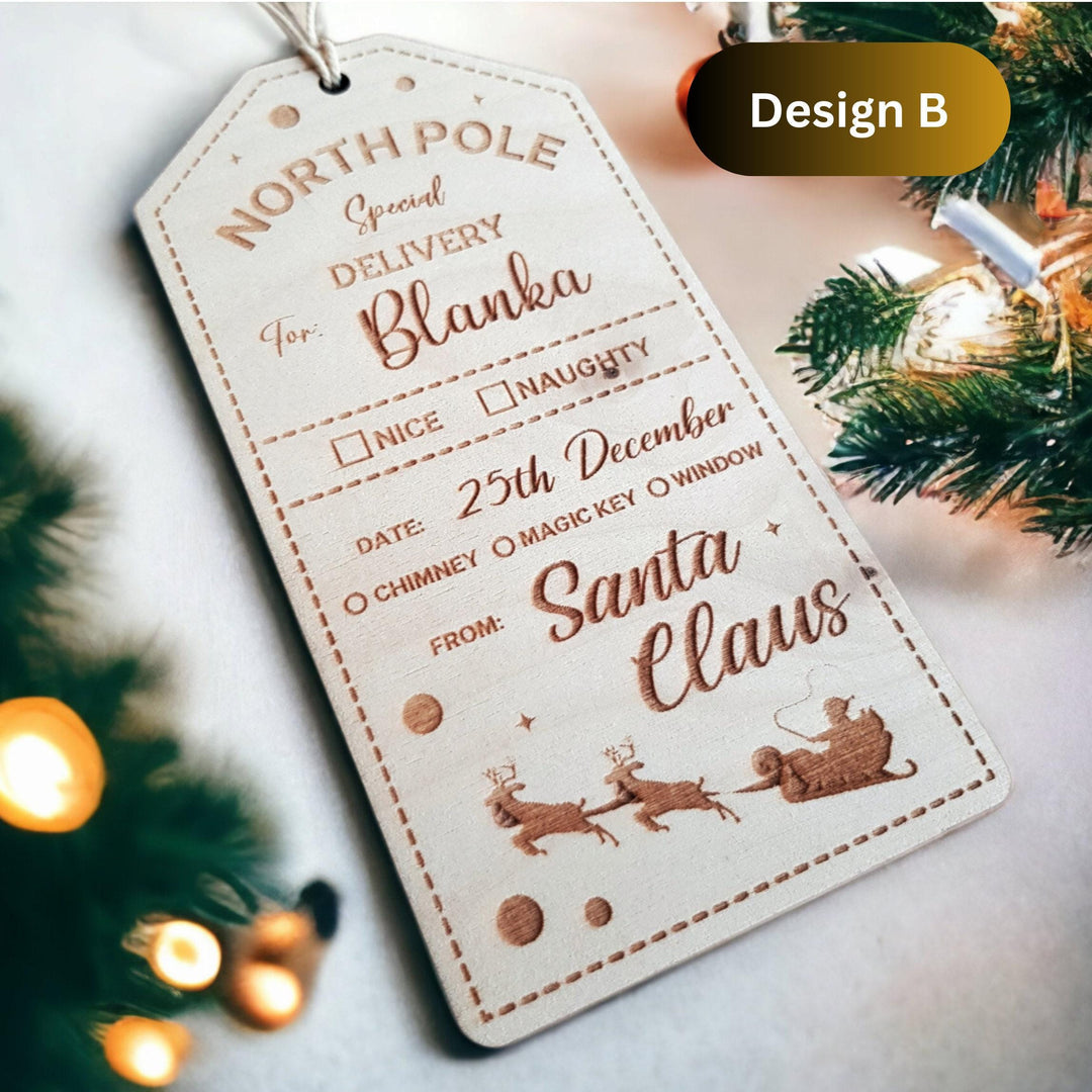 Personalised Wooden Stocking Tag - Santa North Pole Delivery Gift