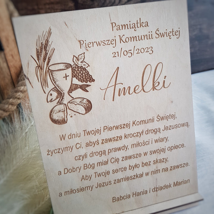 Personalised Gift First Holy Communion, Customisable Rustic Wooden Keepsake, Pamiatka Pierwszej Komunii Swietej