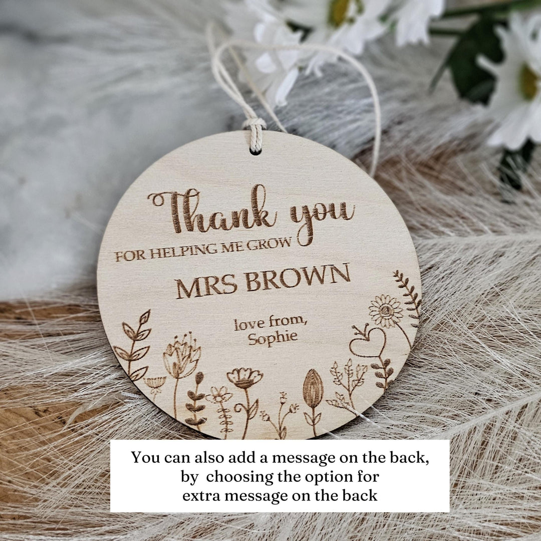 Personalized Wooden Teacher Ornament - Floral Meadow Hanging Decoration Perfect End of School Gift