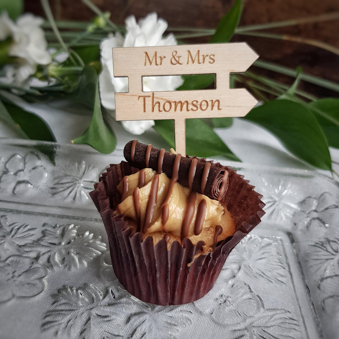 Personalised Cupcake Toppers: Rustic Wooden Party Decoration - Street Sign