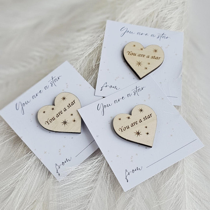 Wooden Heart Token - Youre a Star Teacher Gift  End of Year Keepsake  Graduation Present